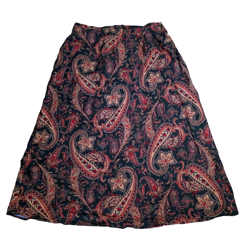 Vintage Worthington Womens 18W Paisley Maxi Skirt Red Olive Green Rayon Lined